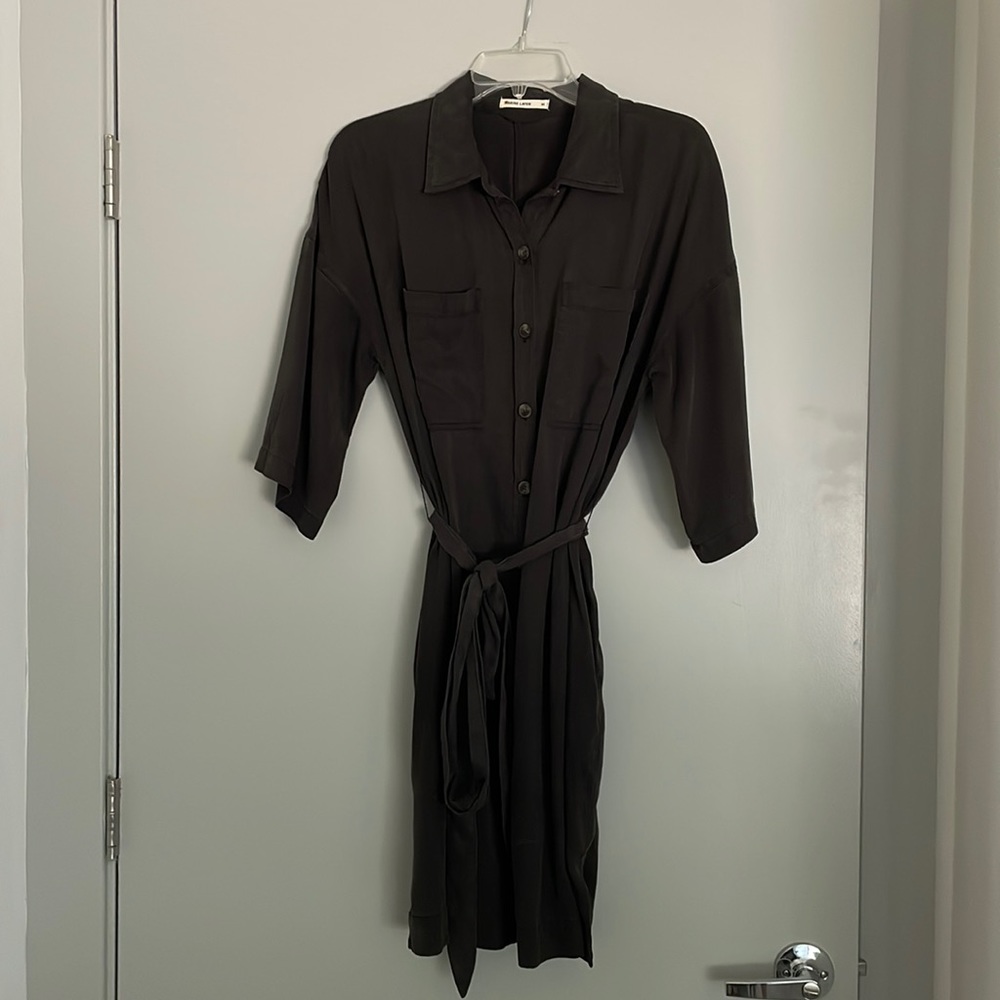 Marine Layer Black Tencel Twill Button Dress with Tie Size M